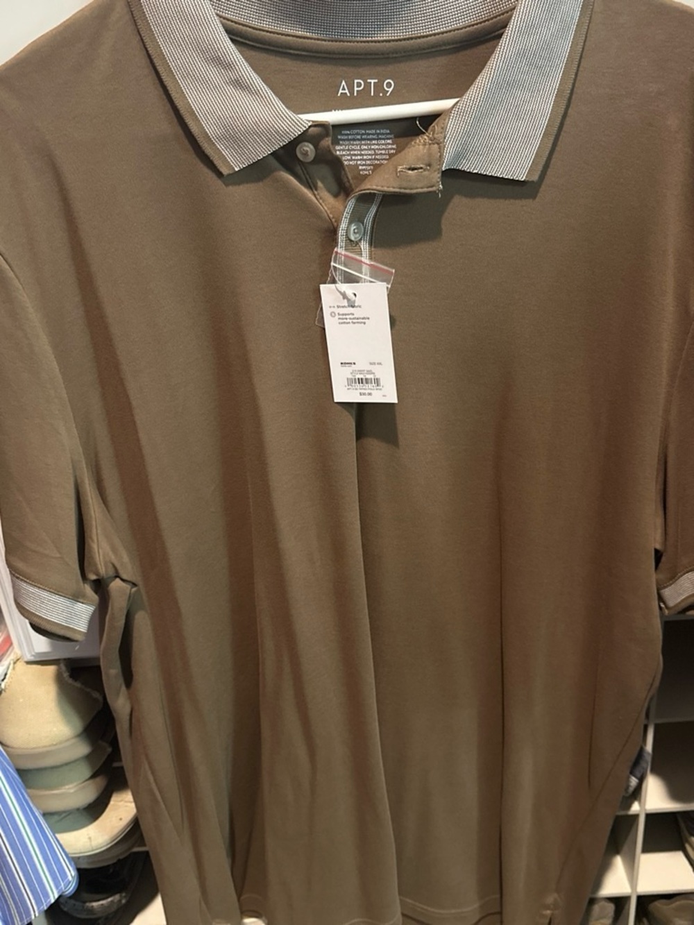 Apt. 9 Olive Green Polo with Striped Contrast Collar